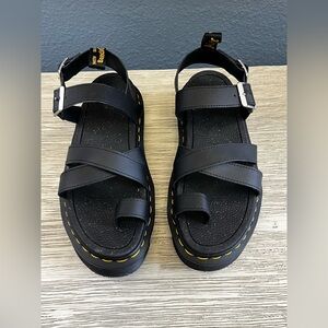 LIKE NEW!!!! Dr. Martens Avry Black Sandals with Signature Yellow Stitching